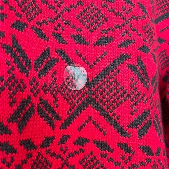 Chaps Red/Black Nordic Snowflake Print 100% Cotton Crew Neck Mens Sweater - Picture 2 of 6
